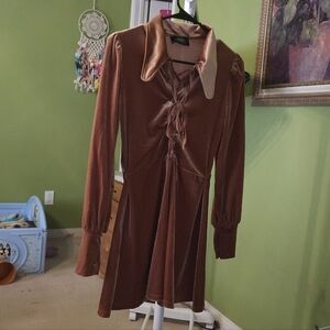 Cider Brown Velvet Long Sleeve Dress